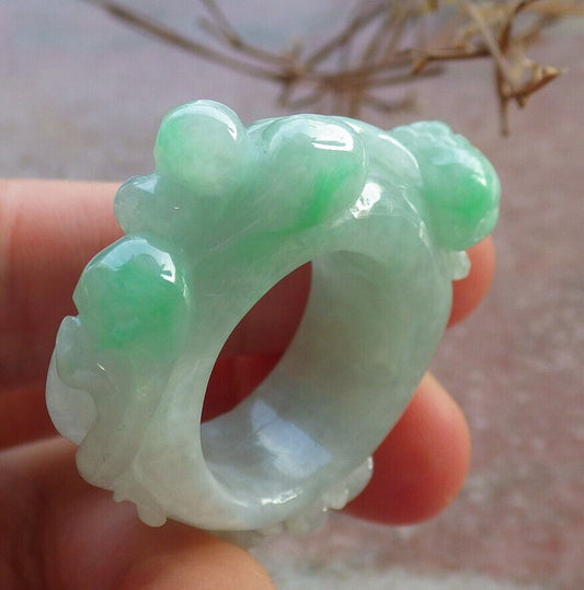 Certified Green Burma 100% Natural A JADE Jadeite Frog Toad Lotus Flower RING USA. 8.25 戒指 634202  TN