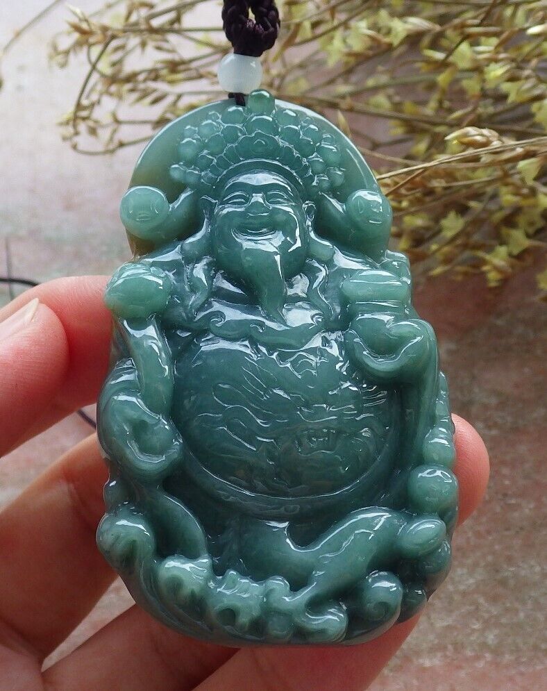 Certified Icy Green Yellow Burma 100% Natural A Jade jadeite Pendant Money God Yuan Bao Coin Ruyi Necklace 财神 574756 TN