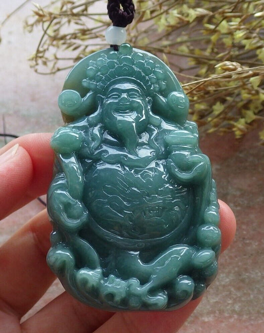 Certified Icy Green Yellow Burma 100% Natural A Jade jadeite Pendant Money God Yuan Bao Coin Ruyi Necklace 财神 574756 TN
