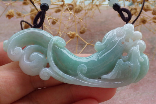 Certified Green Burma 100% Natural A Jade jadeite Pendant Dragon Phoenix Coin Necklace 龙凤 637014  TN