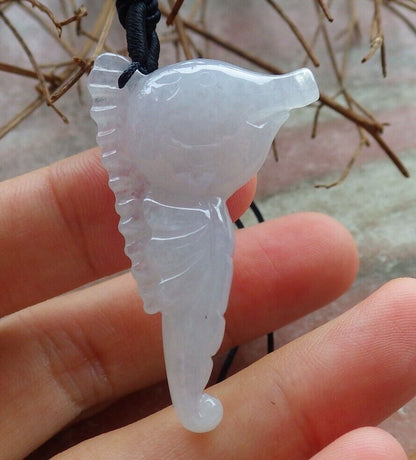 Certified Icy White 100% Natural A Jade jadeite Pendant Sea Horse Seahorse Necklace 海马  528880  TN