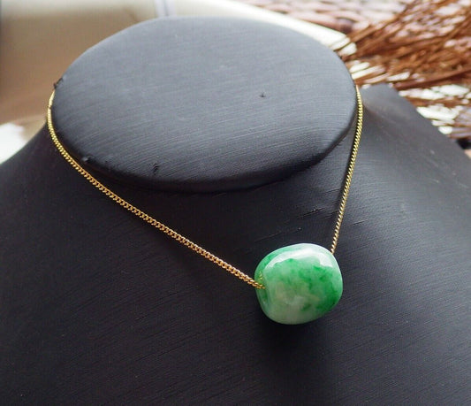 Certified Green 100% Natural A Jade Circle Bead Donut Necklace 路路通 528430  TN