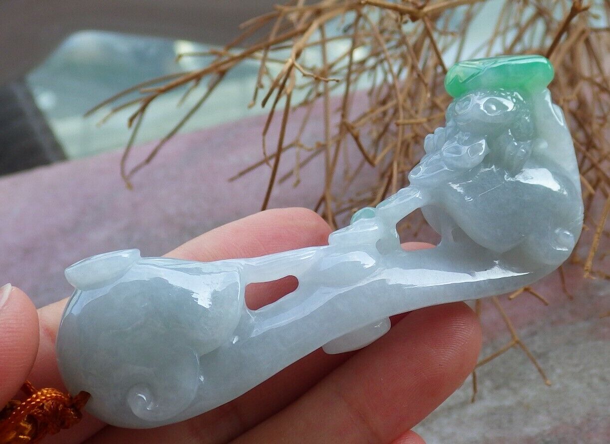 Certified Green 100% Natural A Jade jadeite pendant Frog Toad Ruyi Money Coin Necklace 风水蟾 520245  TN