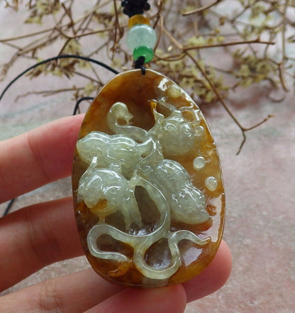 Certified Red Green Burma 100% Natural A Jade jadeite Pendant Beetle Peanut Necklace 富甲天下 633388  TN