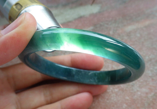Certified Icy Blue Water Green Burma 100% Natural A JADE Jadeite Bangle Bracelet 55 mm 手镯 633526  TN