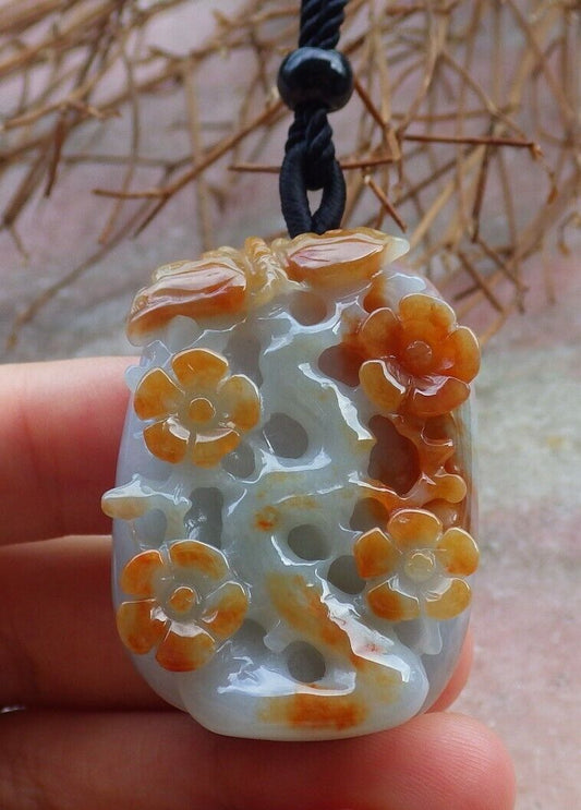 Certified Red 100% Natural A Jade jadeite Pendant Butterfly Flower Necklace 蝴蝶 花开富贵 528979  TN
