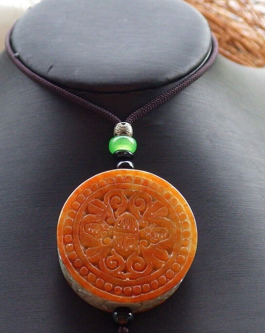 Certified Red Green 100% Natural A Jade jadeite Pendant Bat Longevity Ruyi Necklace 蝙蝠 523421  TN