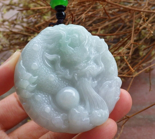 Certified Green 100% Natural A Jade jadeite Pendant Dragon Lotus Flower Ruyi Bead Necklace 生意兴隆 525045  TN