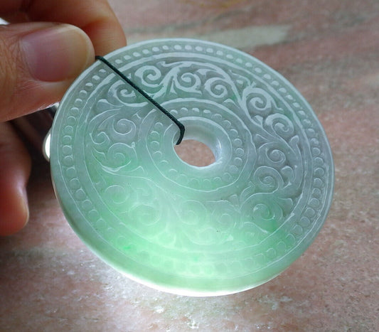 Certified Green Burma 100% Natural A Jade jadeite Pendant Ruyi Circle Necklace 平安扣 636942  TN