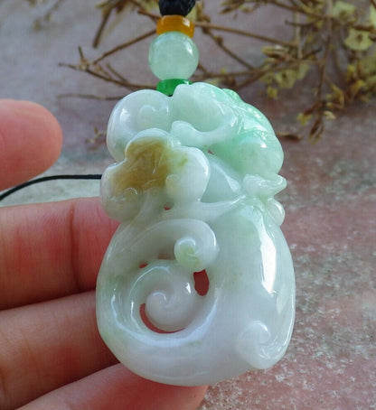 Certified Green Yellow Burma 100% Natural A Jade jadeite Pendant Frog Toad Ruyi Coin Necklace 招财蟾 633090  TN