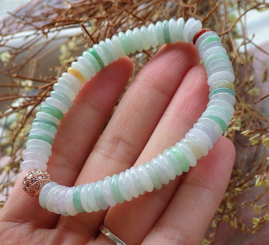 Certified Yellow Green Pale Lavender 100% Natural A JADE Jadeite Bead Beads Bangle Circle Bead Beads Bangle Bracelet 平安扣手链 525008  TN