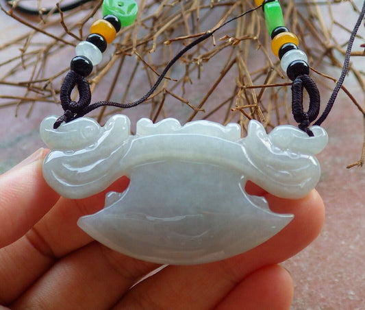 Certified Pale Lavender Green 100% Natural A Jade jadeite Pendant Dragon Axe Necklace 龙斧头 530054  TN