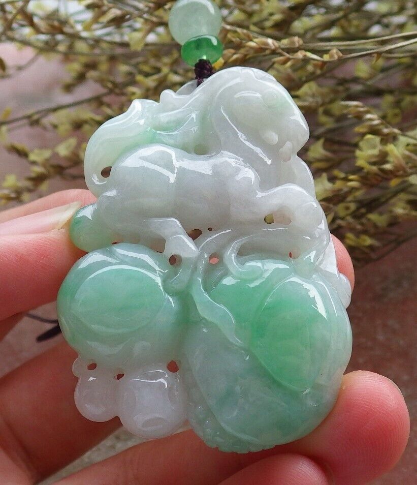 Certified Green Burma 100% Natural A Jade jadeite Pendant Horse Peach Coin Necklace 马到功成 574026 TN