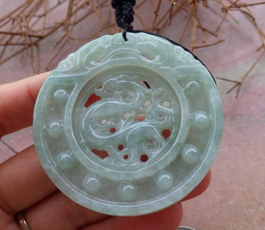 Certified Green 100% Natural A Jade jadeite pendant Dragon Circle Necklace 生意兴隆 528221  TN