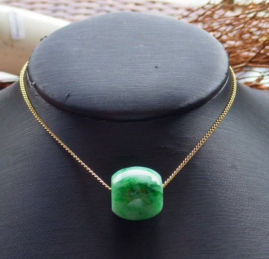 Certified Green 100% Natural A Jade Circle Bead Donut Necklace 路路通 528454  TN