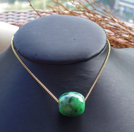 Certified Green 100% Natural A Jade Circle Bead Donut Necklace 路路通 529111  TN