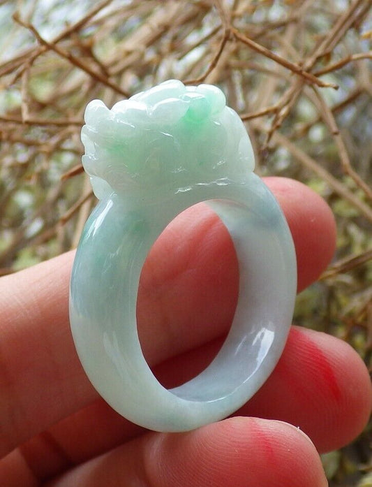 Certified Green 100% Natural A JADE Jadeite Dragon Pi Xiu RING USA. 8.5 戒指 523774 TN