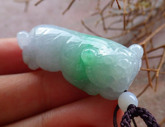 Certified Green Pale Lavender 100% Natural A Jade jadeite Pendant Tiger Money Coin Necklace 虎虎生威 525962  TN