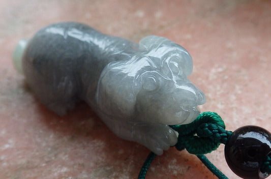 Certified Green Black 100% Natural A Jade jadeite Pendant Zodiac Dog Necklace 发财狗 524241  TN