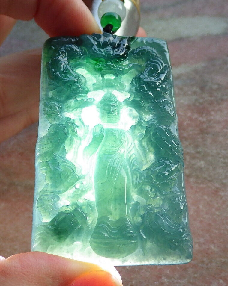 Certified Icy Green Burma 100% Natural A Jade jadeite Pendant Shakyamuni Buddha God 9 Dragon Necklace 释迦牟尼 633832  TN