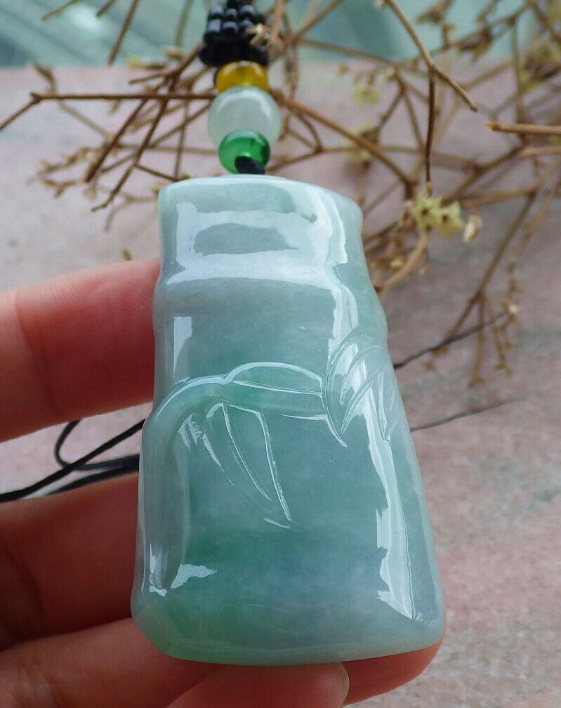 Certified Green Burma 100% Natural A Jade jadeite pendant Bamboo Necklace 富贵竹 635259  TN