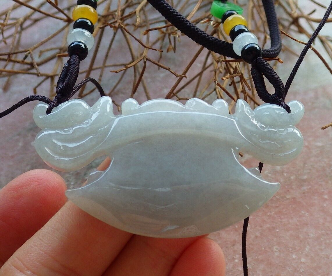 Certified Pale Lavender Green 100% Natural A Jade jadeite Pendant Dragon Axe Necklace 龙斧头 530047  TN