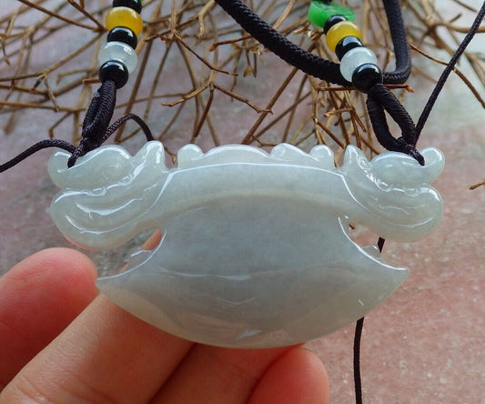Certified Pale Lavender Green 100% Natural A Jade jadeite Pendant Dragon Axe Necklace 龙斧头 530047  TN