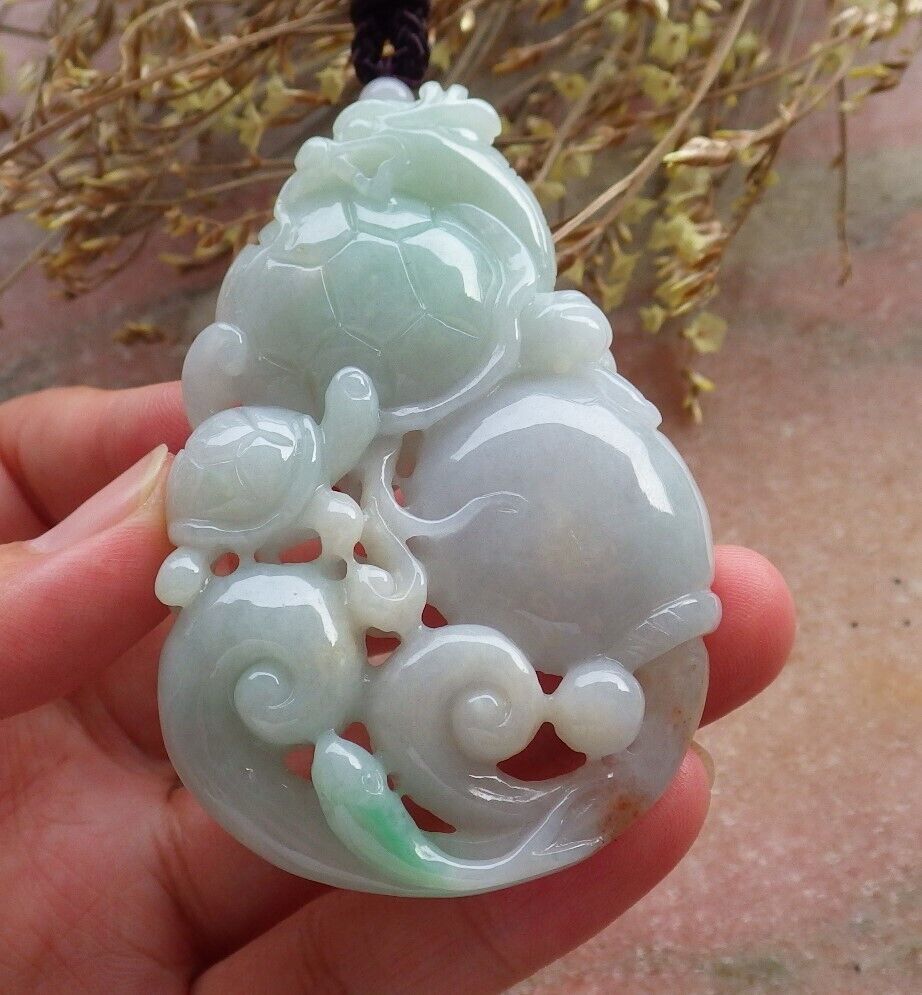 Certified Red Green Burma 100% Natural A Jade jadeite Pendant Dragon Turtle Coin Lotus Flower Ruyi Necklace 龙龟 575114 TN