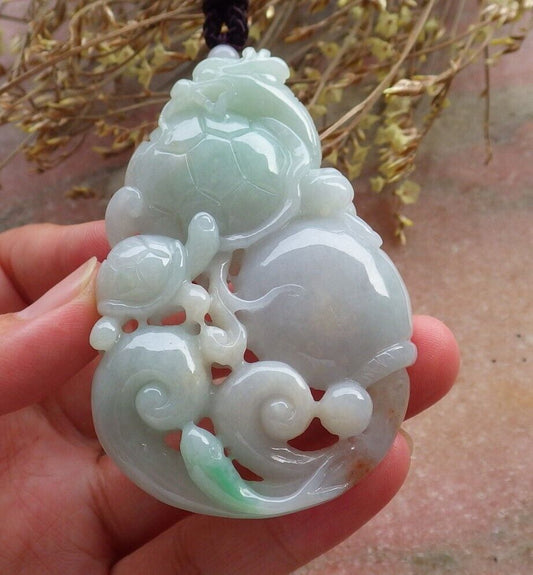 Certified Red Green Burma 100% Natural A Jade jadeite Pendant Dragon Turtle Coin Lotus Flower Ruyi Necklace 龙龟 575114 TN