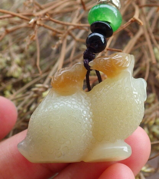 Certified Chinese 100% Natural Hetian Nephrite Jade pendant Mandarin Duck Peach Necklace 鸳鸯 524254  TN
