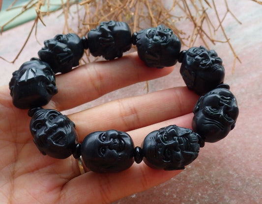 Certified Black Green 100% Natural A JADE Jadeite Bead Beads Bangle Beads Bangle Beads Bangle Da Mo Bracelet 墨翠手链 523536 TN ** It can adjust  8  inches  to 9 inches