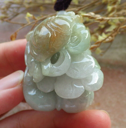 Certified Red Green Burma 100% Natural A Jade jadeite pendant Crab Ruyi Coin Necklace 八方来财 575409 TN