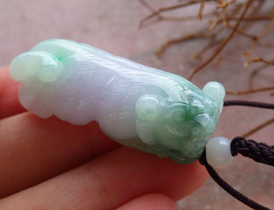 Certified Green Pale Lavender 100% Natural A Jade jadeite Pendant Tiger Money Coin Necklace 虎虎生威 526057  TN
