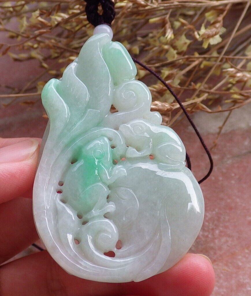 Certified Green Burma 100% Natural A Jade jadeite Pendant Frog Toad Lotus Flower Ruyi Coin 招财蟾 575079 TN