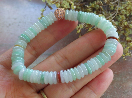 Certified Yellow Green Pale Lavender 100% Natural A JADE Jadeite Bead Beads Bangle Circle Bead Beads Bangle Bracelet 平安扣手链 524567  TN