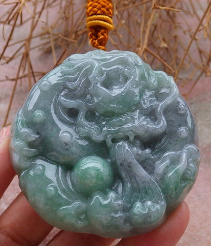 Certified Green Pale Lavender 100% Natural A Jade jadeite pendant Dragon Bead Ruyi Necklace 生意兴隆 519663  TN