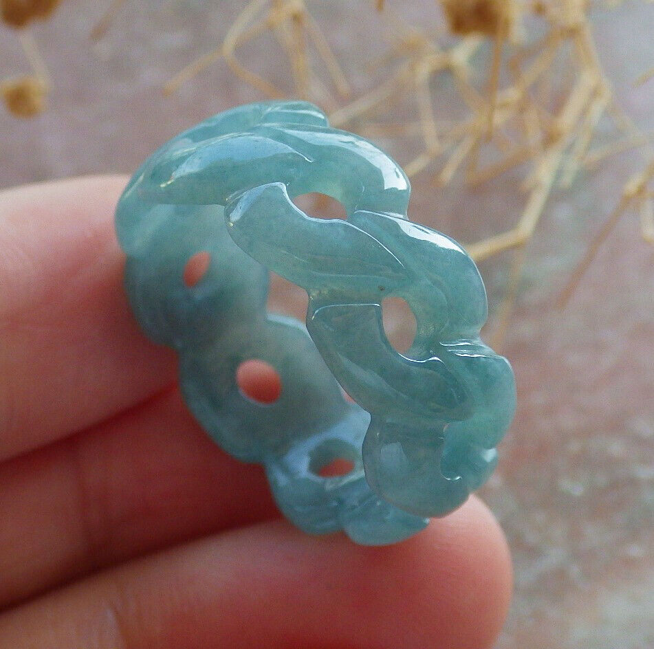 Certified Icy Green Burma 100% Natural A JADE Jadeite Knotted RING USA. 9.75 戒指 635985  TN