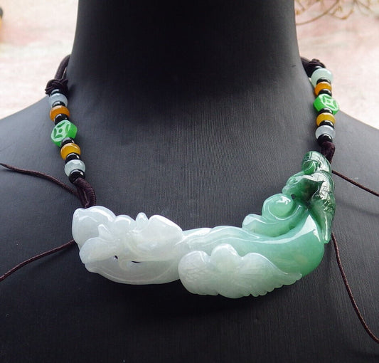 Certified Green Burma 100% Natural A Jade jadeite Pendant Phoenix Bird Flower Necklace 鸟语花香 635267  TN