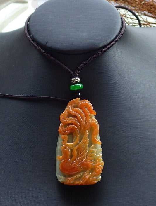 Certified Red Green Burma 100% Natural A Jade jadeite Pendant Phoenix Necklace 凤凰 525513  TN