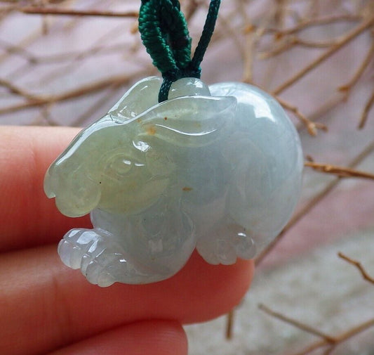 Certified Icy Yellow Pale Lavender 100% Natural A Jade jadeite Pendant Rabbit Necklace 兔子 526332  TN