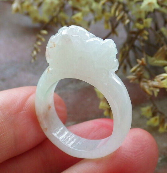 Certified Icy Green Red  100% Natural A JADE Jadeite Dragon Pi Xiu RING USA. 9.5 戒指 523755  TN