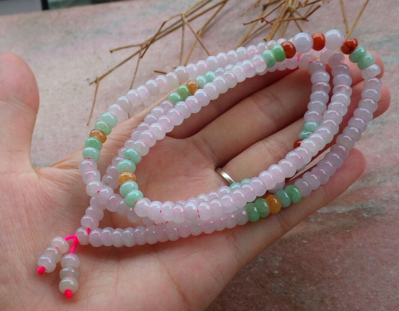 Certified Green Red Icy Pale Lavender Burma 100% Natural A JADE Jadeite Bead beads Necklace 24 inches 项链 495917  TN