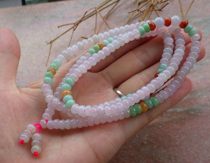 Certified Green Red Icy Pale Lavender Burma 100% Natural A JADE Jadeite Bead beads Necklace 24 inches 项链 495917  TN