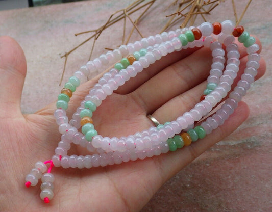 Certified Green Red Icy Pale Lavender Burma 100% Natural A JADE Jadeite Bead beads Necklace 24 inches 项链 495917  TN