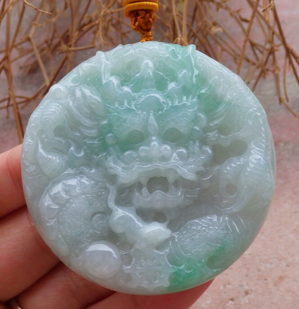 Certified Green 100% Natural A Jade jadeite pendant Dragon Mouse Rat Bead Circle Necklace 望子成龙 519590  TN
