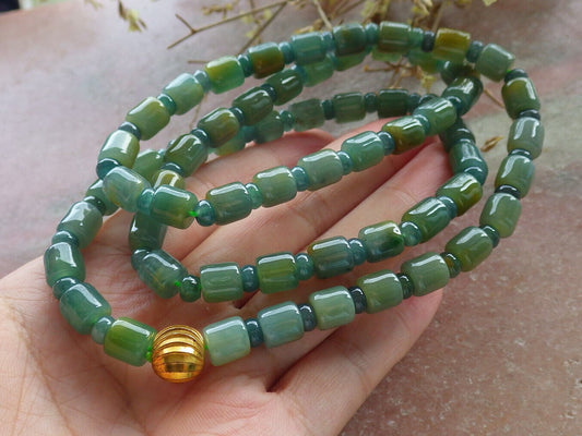 Certified Icy Yellow Green Burma 100% Natural A JADE Jadeite Bead Beads Circle Necklace 25 inches 项链 617426  TN