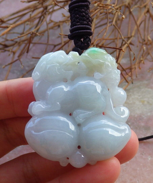 Certified Green 100% Natural A Jade jadeite Pendant Dragon Pi Xiu Frog Toad Money Coin Necklace 风水貔貅 529016  TN