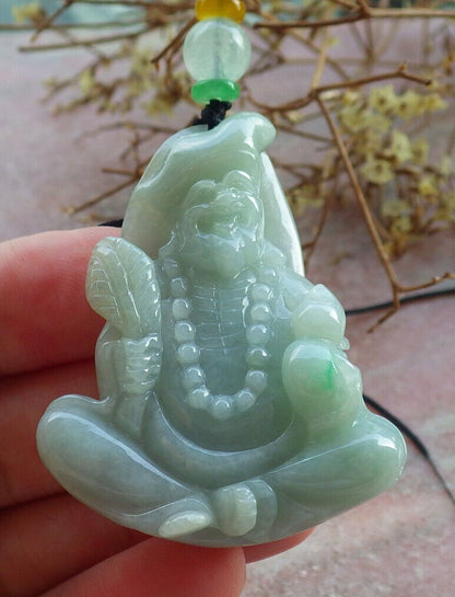 Certified Green Burma 100% Natural A Jade jadeite pendant Happy Ji Kung Buddha God Fan Gourd Necklace 济公 633313  TN