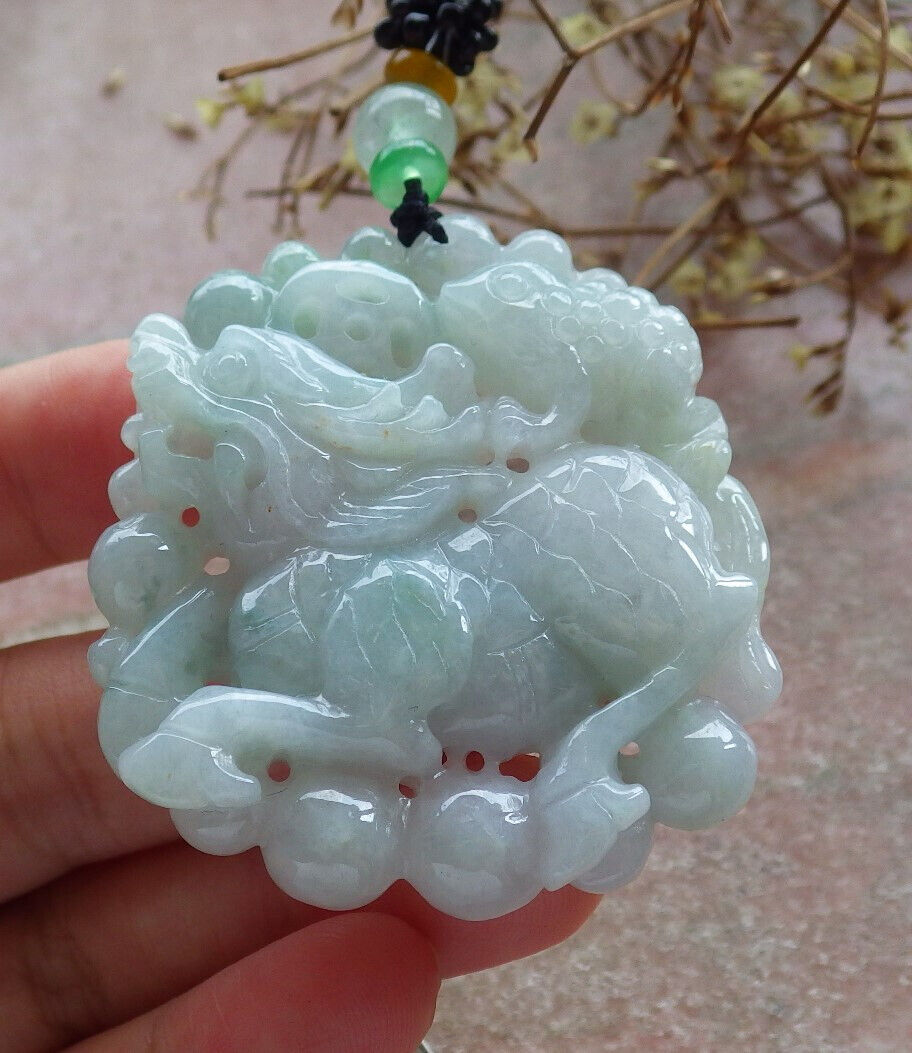 Certified Green Burma 100% Natural A Jade jadeite Pendant Dragon Kai Lun Frog Toad Coin Ruyi Necklace 633563  TN