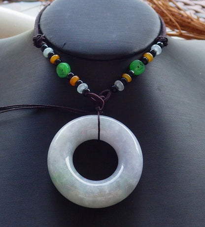 Certified Green Pale Lavender 100% Natural A Jade jadeite Pendant Circle Donut Necklace 平安扣 525852  TN